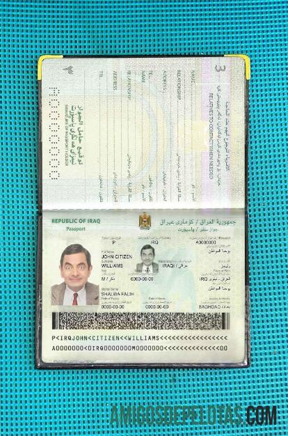 Foto do passaporte do Iraque amostra